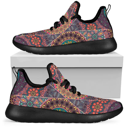 Vintage Bohemian Floral Mandala Print Mesh Knit Shoes GearFrost
