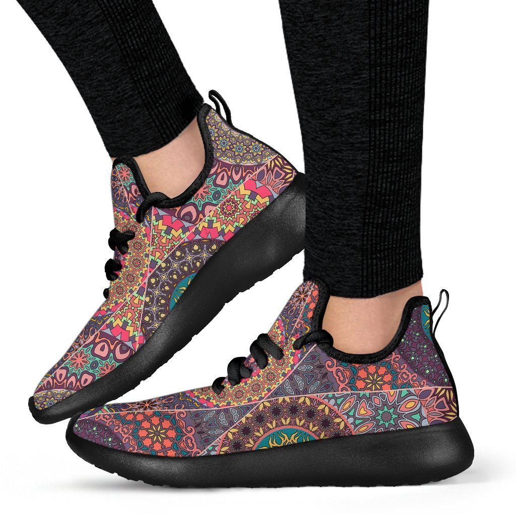 Vintage Bohemian Floral Mandala Print Mesh Knit Shoes GearFrost