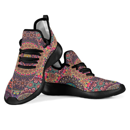 Vintage Bohemian Floral Mandala Print Mesh Knit Shoes GearFrost
