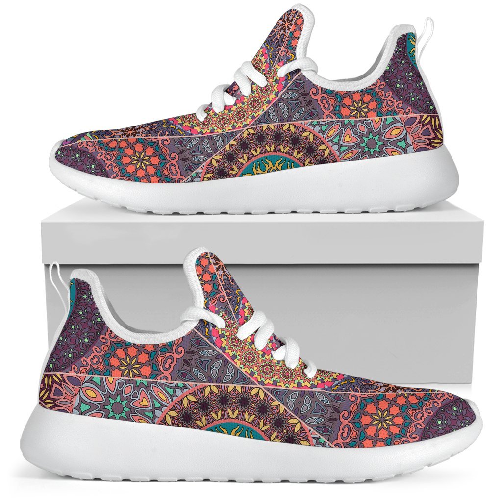 Vintage Bohemian Floral Mandala Print Mesh Knit Shoes GearFrost