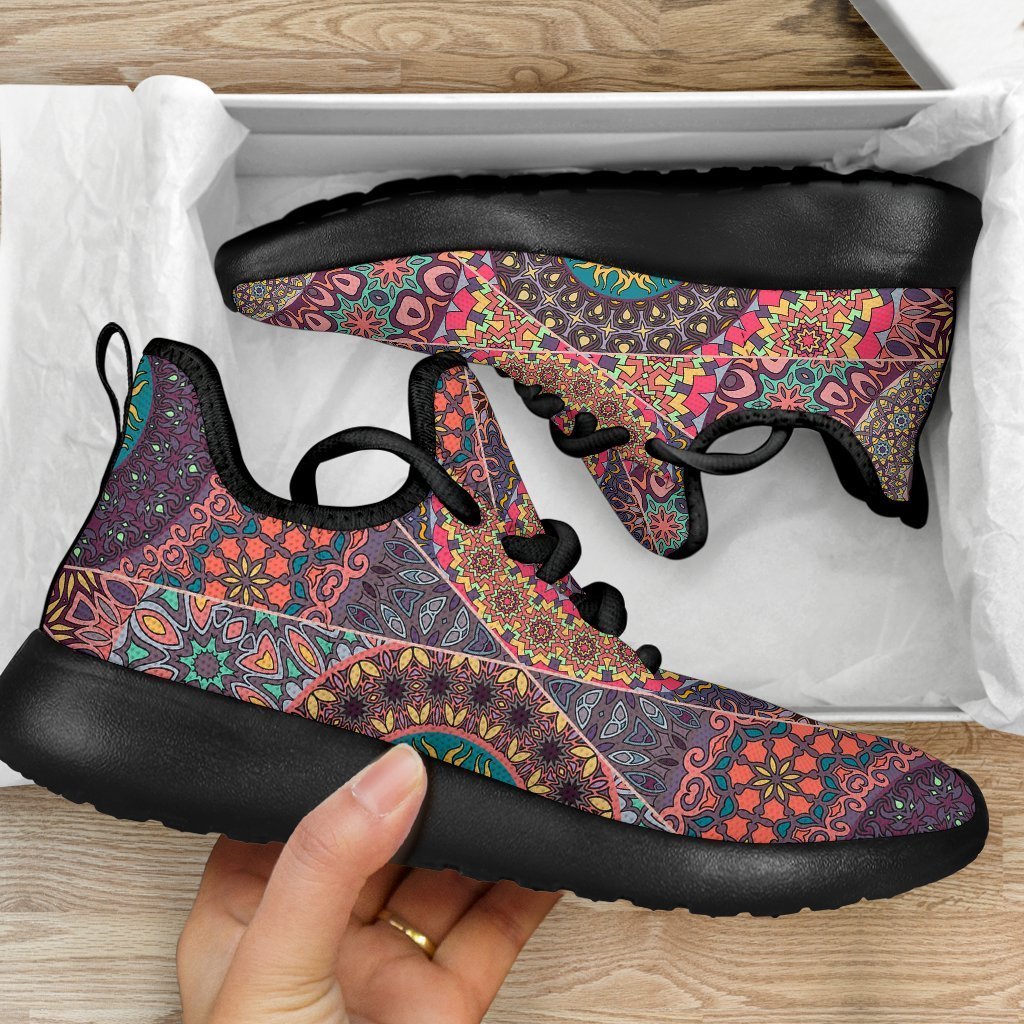 Vintage Bohemian Floral Mandala Print Mesh Knit Shoes GearFrost