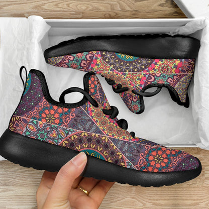 Vintage Bohemian Floral Mandala Print Mesh Knit Shoes GearFrost