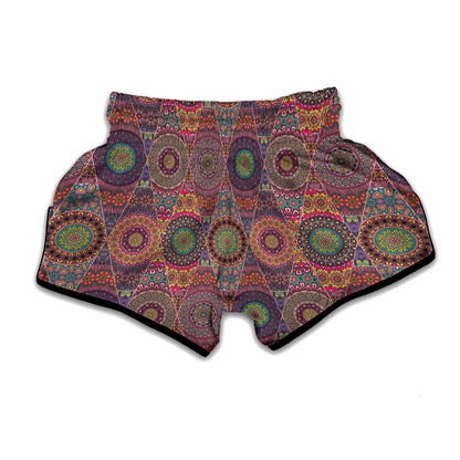 Vintage Bohemian Floral Mandala Print Muay Thai Boxing Shorts