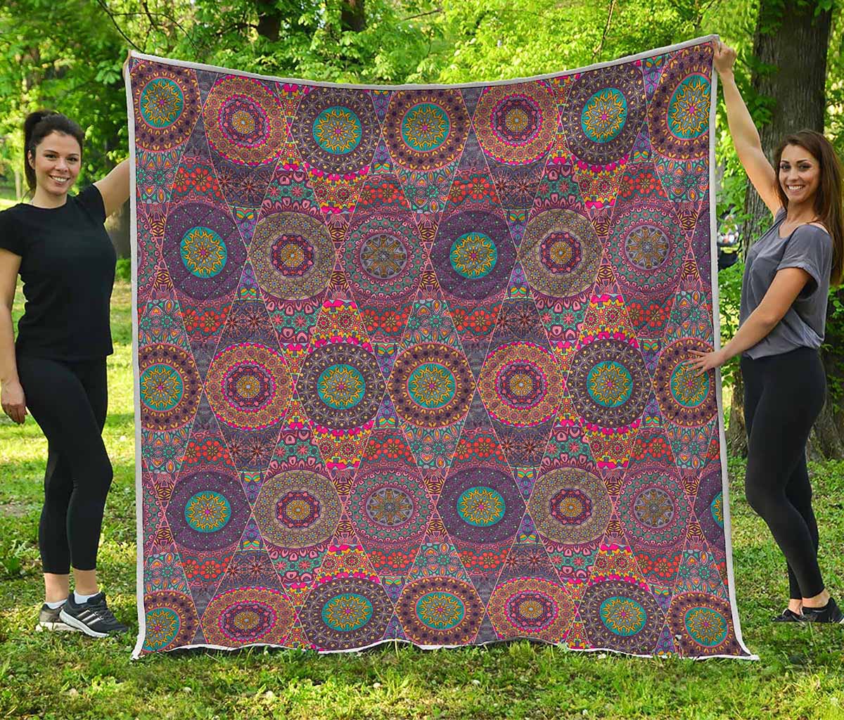 Vintage Bohemian Floral Mandala Print Quilt