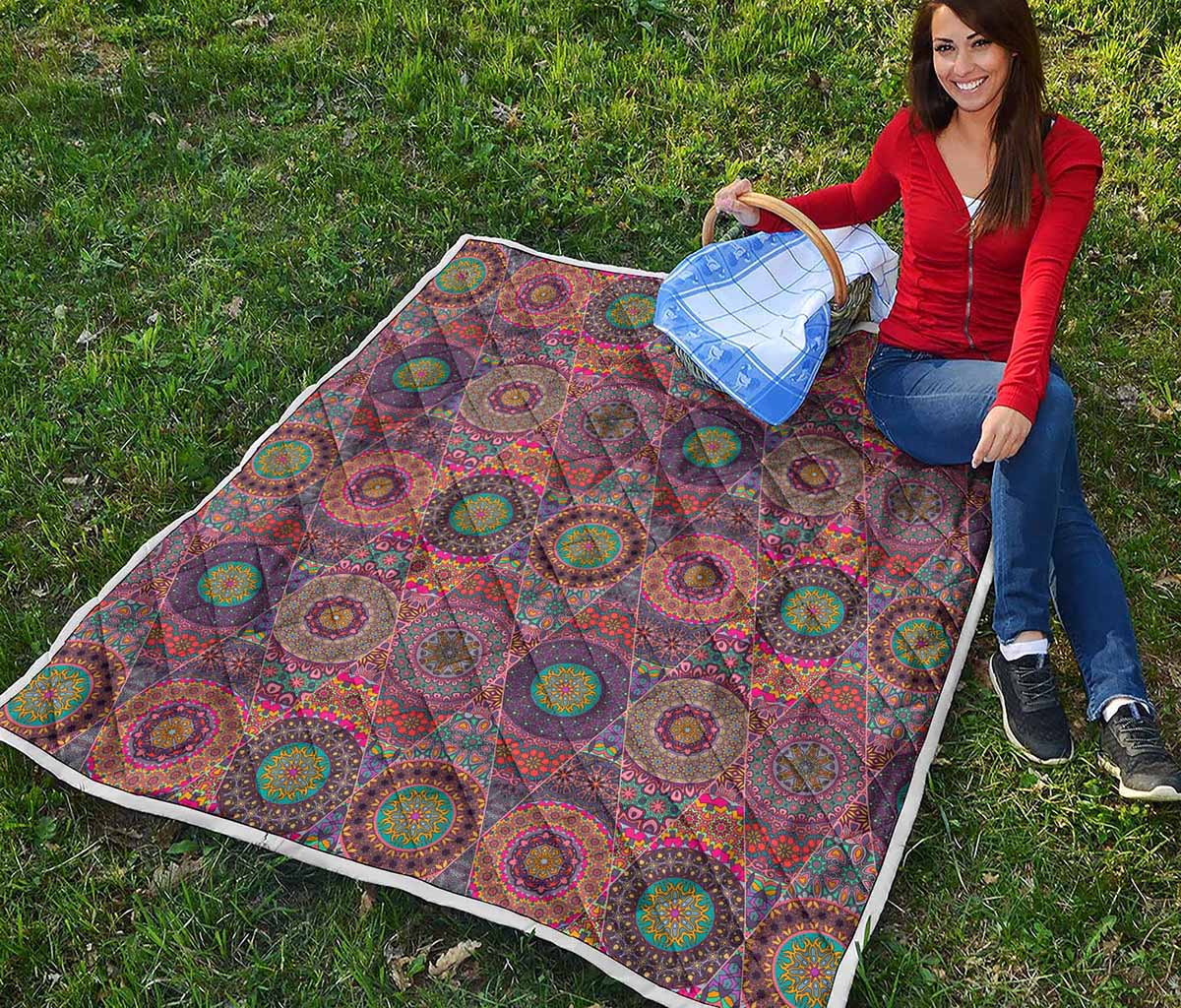 Vintage Bohemian Floral Mandala Print Quilt