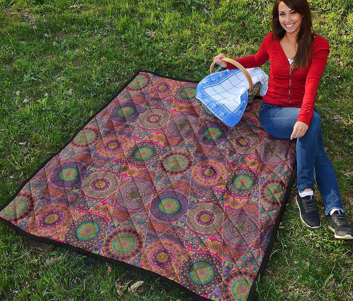 Vintage Bohemian Floral Mandala Print Quilt