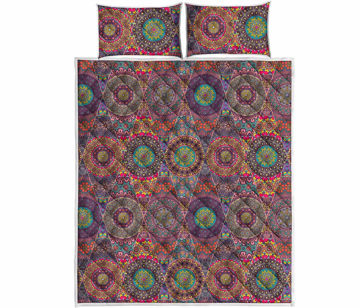 Vintage Bohemian Floral Mandala Print Quilt Bed Set