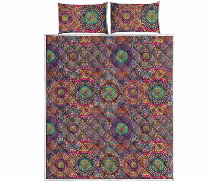 Vintage Bohemian Floral Mandala Print Quilt Bed Set