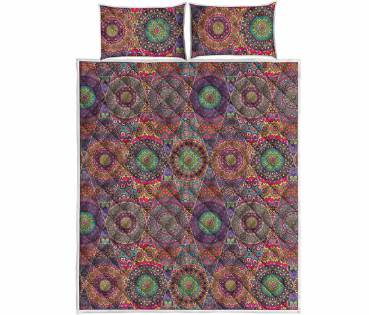 Vintage Bohemian Floral Mandala Print Quilt Bed Set