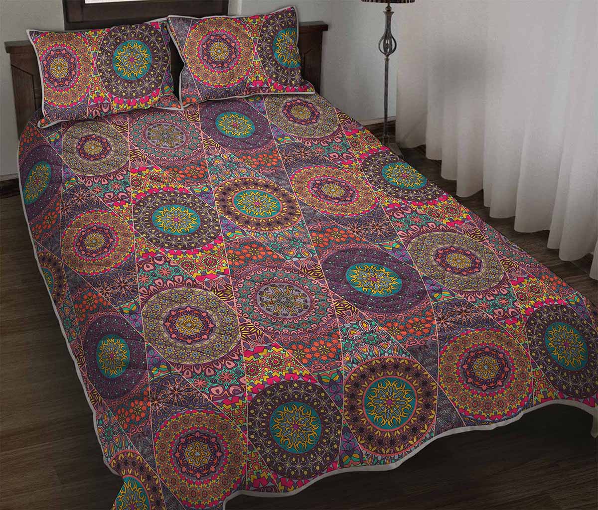 Vintage Bohemian Floral Mandala Print Quilt Bed Set