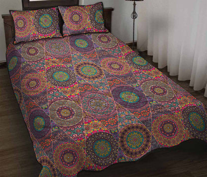 Vintage Bohemian Floral Mandala Print Quilt Bed Set