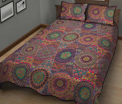 Vintage Bohemian Floral Mandala Print Quilt Bed Set