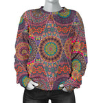 Vintage Bohemian Floral Mandala Print Women's Crewneck Sweatshirt GearFrost