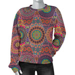 Vintage Bohemian Floral Mandala Print Women's Crewneck Sweatshirt GearFrost