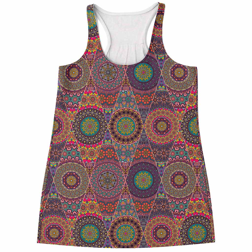 Vintage Bohemian Floral Mandala Print Women's Racerback Tank Top