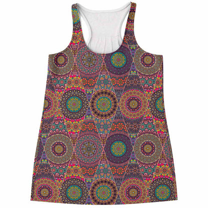 Vintage Bohemian Floral Mandala Print Women's Racerback Tank Top