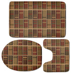 Vintage Bookshelf Pattern Print 3 Piece Bath Mat Set