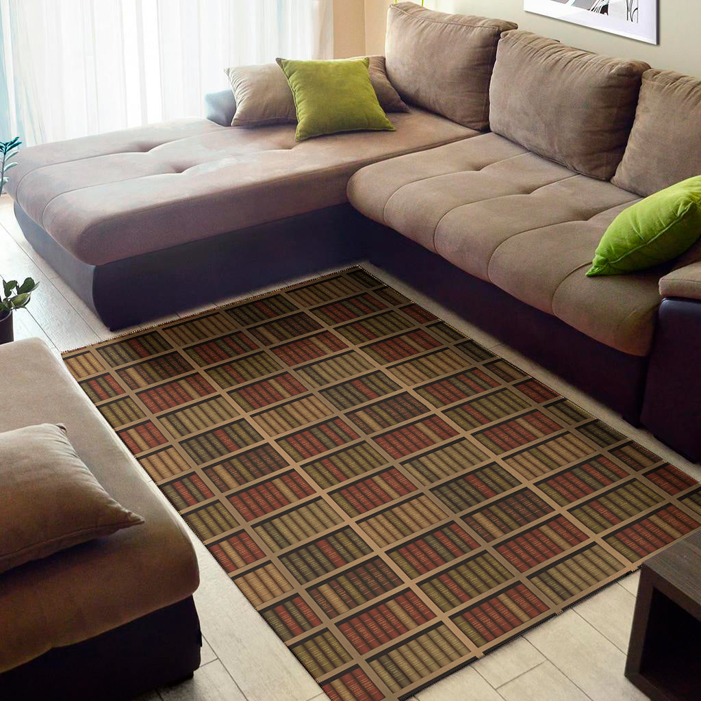Vintage Bookshelf Pattern Print Area Rug