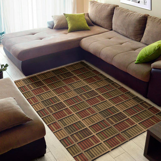 Vintage Bookshelf Pattern Print Area Rug