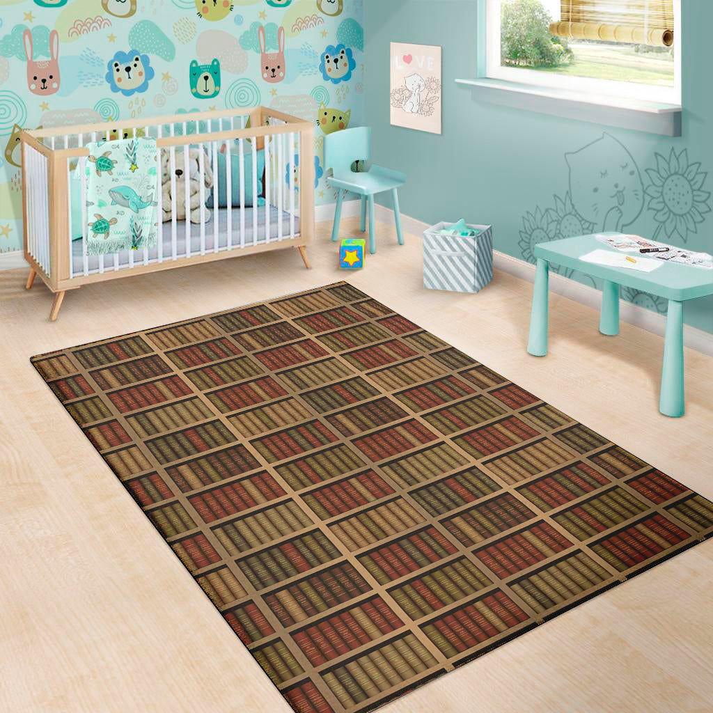 Vintage Bookshelf Pattern Print Area Rug