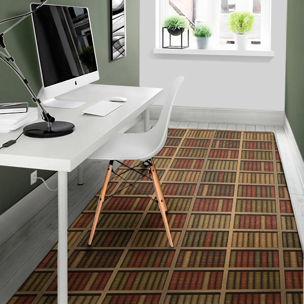 Vintage Bookshelf Pattern Print Area Rug
