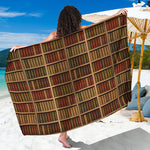 Vintage Bookshelf Pattern Print Beach Sarong Wrap