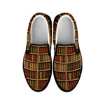Vintage Bookshelf Pattern Print Black Slip On Shoes