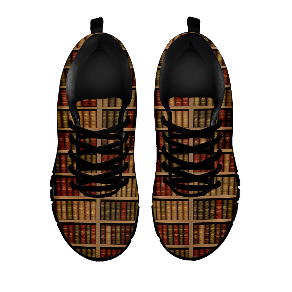 Vintage Bookshelf Pattern Print Black Sneakers