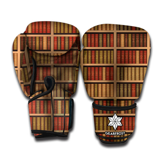 Vintage Bookshelf Pattern Print Boxing Gloves