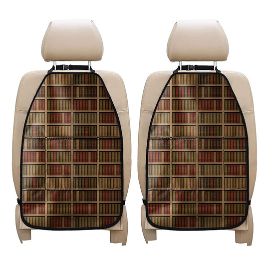 Vintage Bookshelf Pattern Print Car Seat Organizers