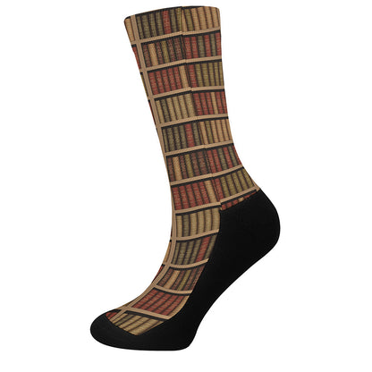 Vintage Bookshelf Pattern Print Crew Socks