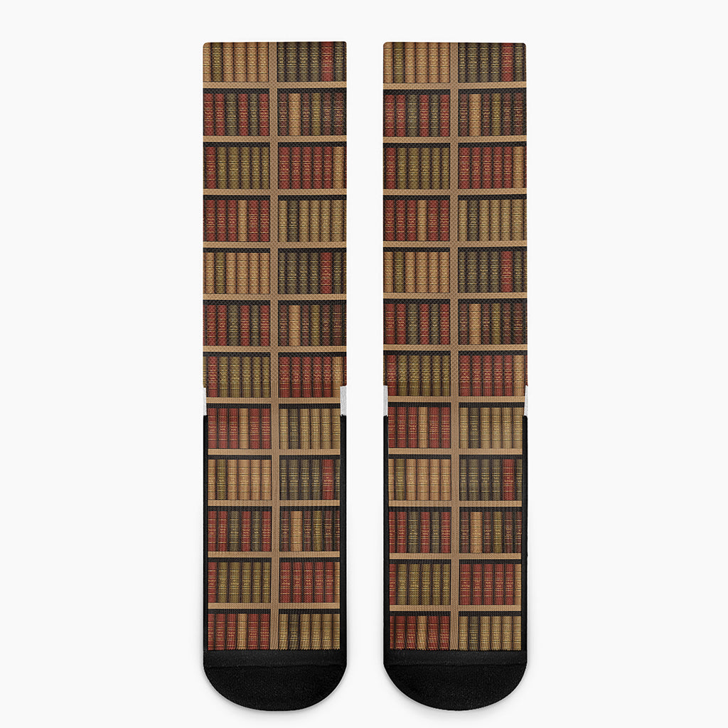 Vintage Bookshelf Pattern Print Crew Socks