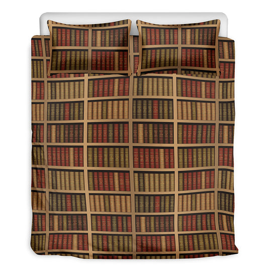 Vintage Bookshelf Pattern Print Duvet Cover Bedding Set