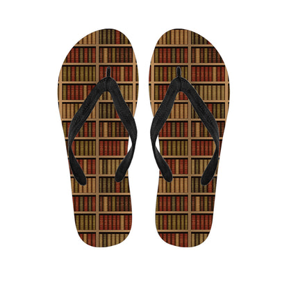 Vintage Bookshelf Pattern Print Flip Flops