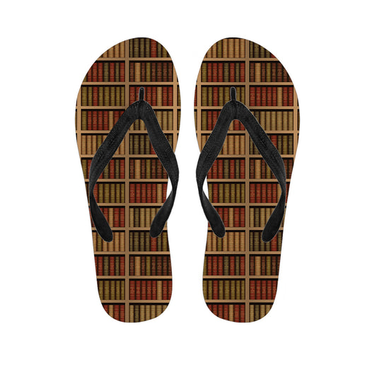 Vintage Bookshelf Pattern Print Flip Flops