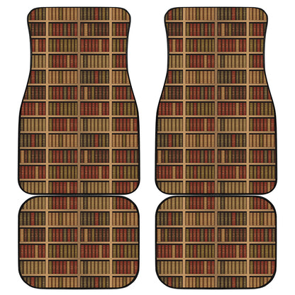 Vintage Bookshelf Pattern Print Front and Back Car Floor Mats
