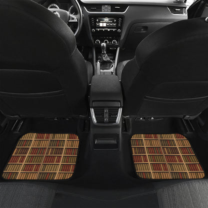 Vintage Bookshelf Pattern Print Front and Back Car Floor Mats