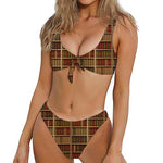 Vintage Bookshelf Pattern Print Front Bow Tie Bikini