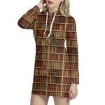 Vintage Bookshelf Pattern Print Hoodie Dress