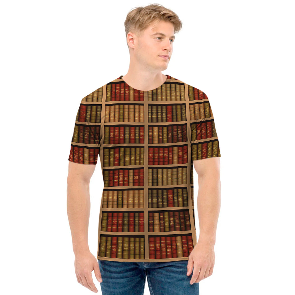 Vintage Bookshelf Pattern Print Men's T-Shirt