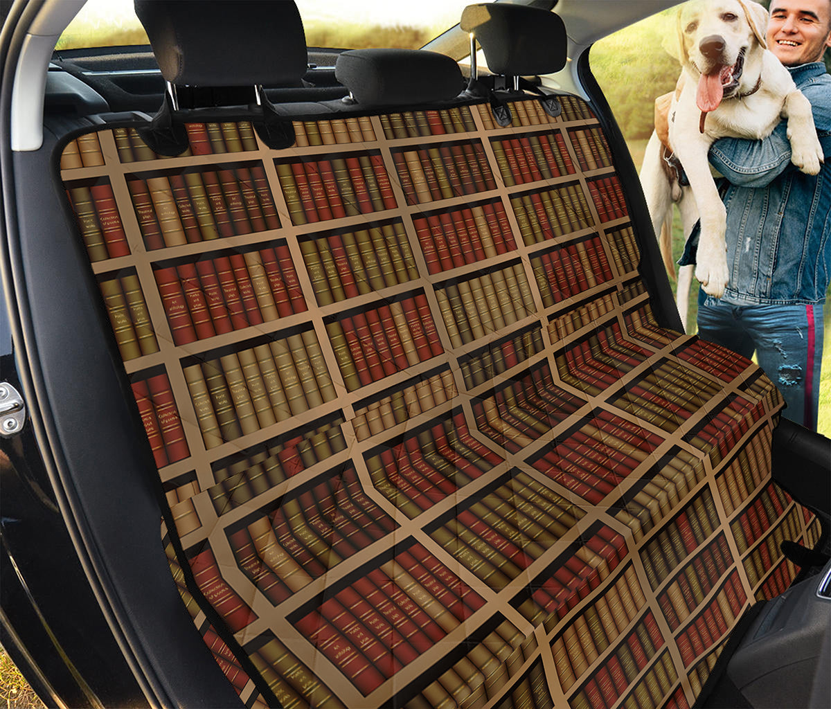 Vintage Bookshelf Pattern Print Pet Car Back Seat Cover