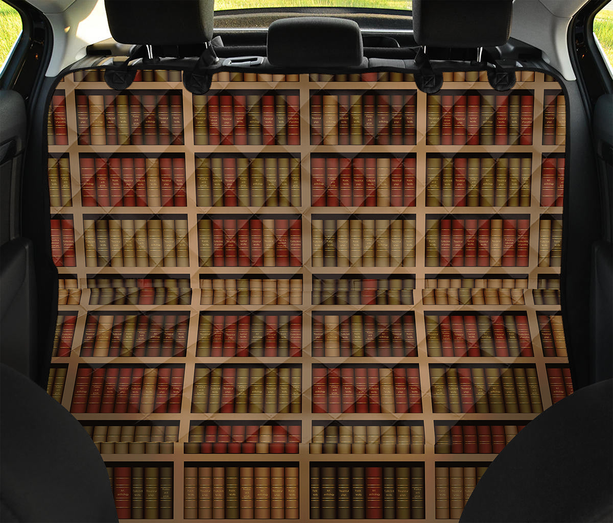 Vintage Bookshelf Pattern Print Pet Car Back Seat Cover