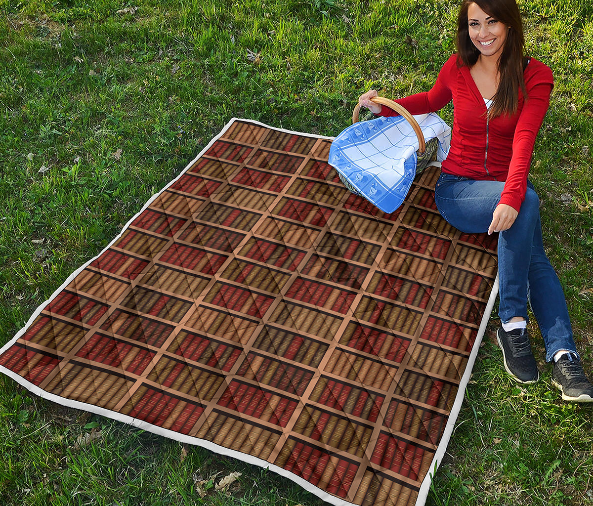 Vintage Bookshelf Pattern Print Quilt