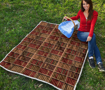 Vintage Bookshelf Pattern Print Quilt