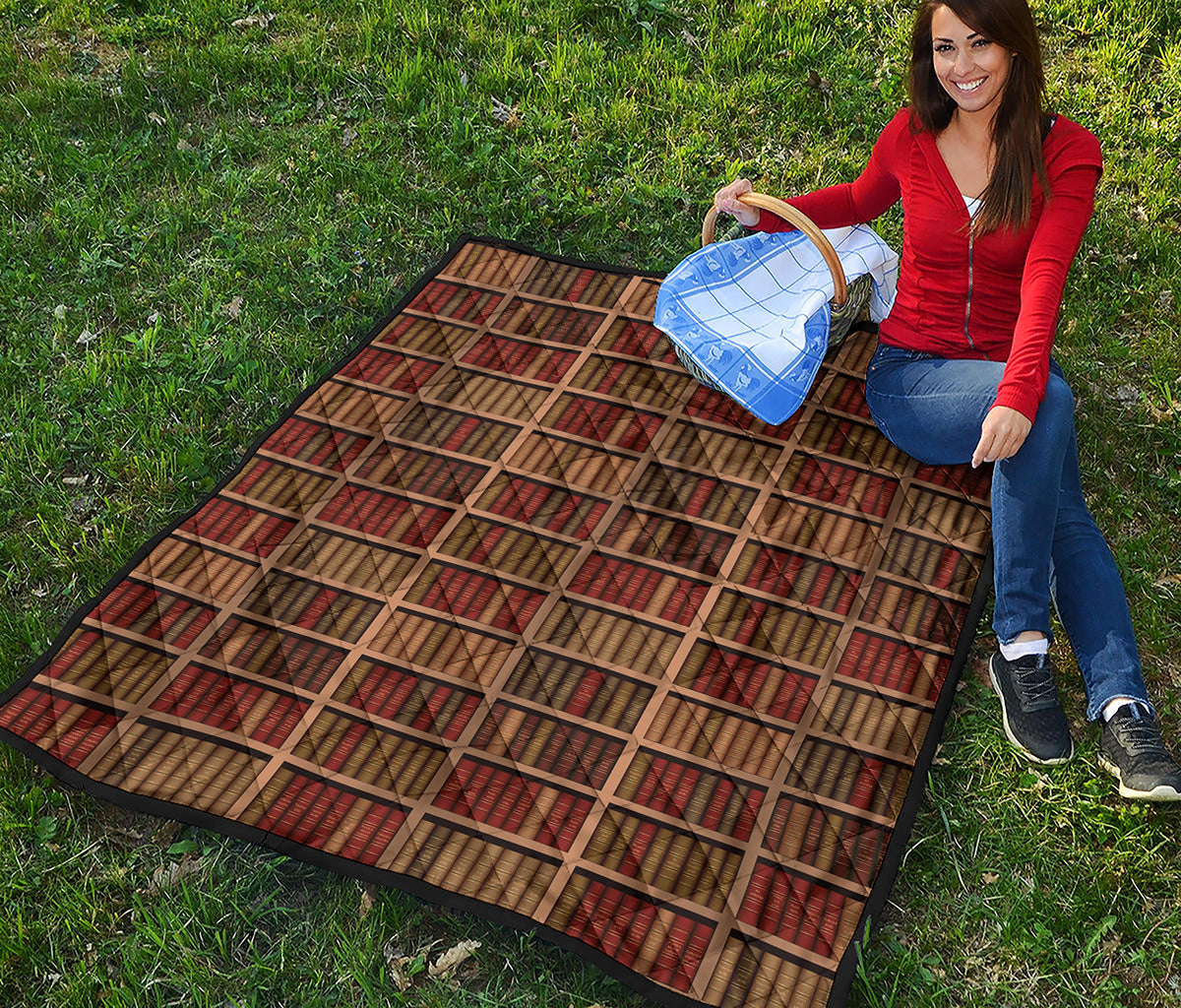 Vintage Bookshelf Pattern Print Quilt