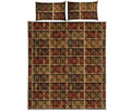 Vintage Bookshelf Pattern Print Quilt Bed Set