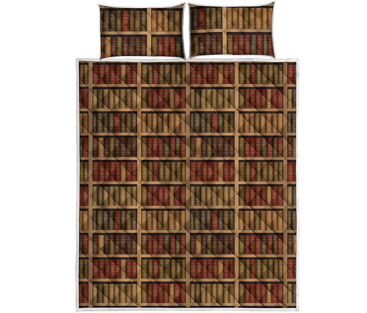Vintage Bookshelf Pattern Print Quilt Bed Set