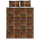 Vintage Bookshelf Pattern Print Quilt Bed Set