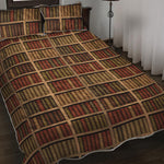 Vintage Bookshelf Pattern Print Quilt Bed Set