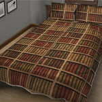 Vintage Bookshelf Pattern Print Quilt Bed Set